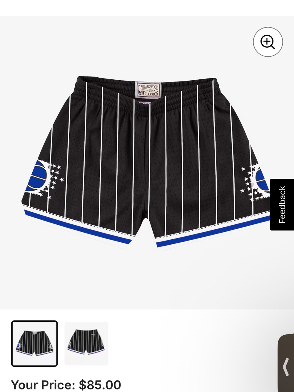 Mitchell & Ness Black Pinstripe Shorts with Blue Trim